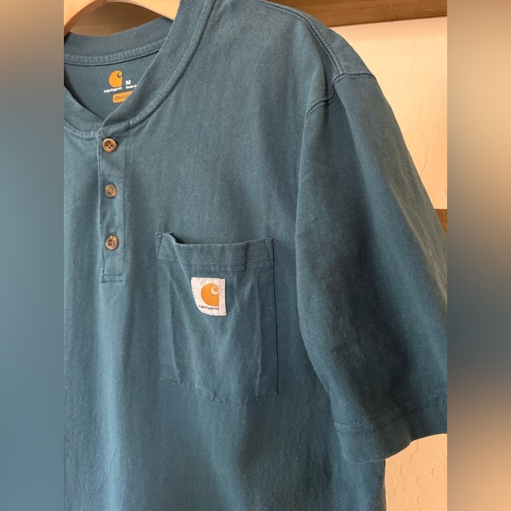 Carhartt Men's Teal Button Down Shirt,Casual relaxed fit in cotton•closet staple - Picture 5 of 9